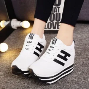 Saraastyle Women Fashion Casual Letter Printed Lace-Up Thick-Soled Sneakers