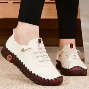 Saraastyle Women Fashion Retro Solid Color PU Breathable Hollow Stitching Sneakers