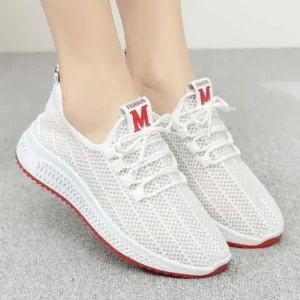 Saraastyle Women Fashion Mesh Solid Color Lace-Up Sneakers