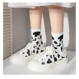 Saraastyle Women Fashion Platform Cute Cow Pattern Lace-Up Sneakers