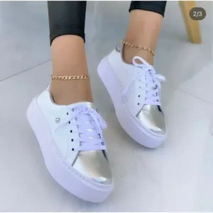 Saraastyle Women Fashionable Round Toe Lace-Up Sneakers