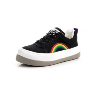 Saraastyle Women Fashion Casual Rainbow Color Block Platform Canvas Platform Shoes