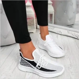 Saraastyle Women Fashion Casual Thick Sole Breathable Fly Woven Thick Sole Lace Up Sneakers