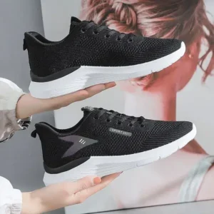 Saraastyle Women Fashion Flyknit Mesh Lace-Up Sneakers