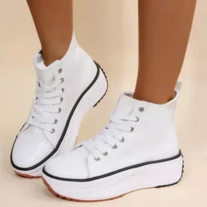 Saraastyle Women Fashion Platform Round Toe Canvas Lace Up Sneakers