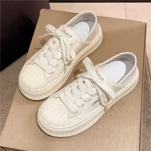 Saraastyle Women Fashion Shell Toe Platform Solid Color Lace-Up Sneakers