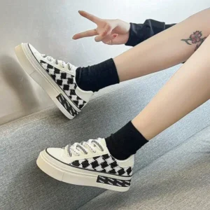 Saraastyle Women Fashion Platform Checkerboard Canvas Sneakers