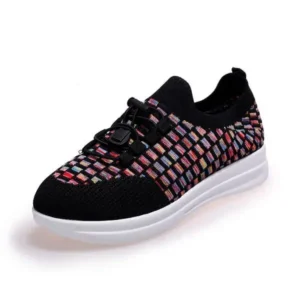 Saraastyle Women Fashion Low-Top Lace-Up Platform Color-Block Fly-Knit Sneakers