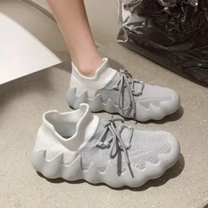 Saraastyle Women Fashion Round ToeWomen Fashion Round Toe Octopus Fly Woven Sneakers Shallow Cut Print Lace Up Flat Sneakers