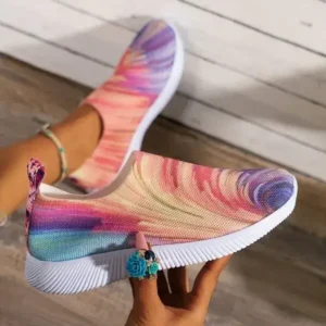 Saraastyle Women Fashion Round Multicolor Gradient Rainbow Mesh Sneakers